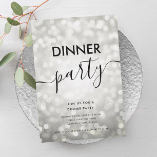 Moderne Zilveren Glitter Lichten Eettafel Feest Kaart