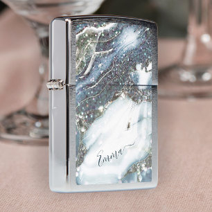 Moderne zilveren glitter-marmer, gepersonaliseerd