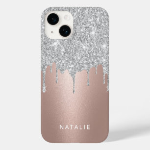 Moderne, zilveren glitter-schijven Roos Gold Aange Case-Mate iPhone 14 Hoesje