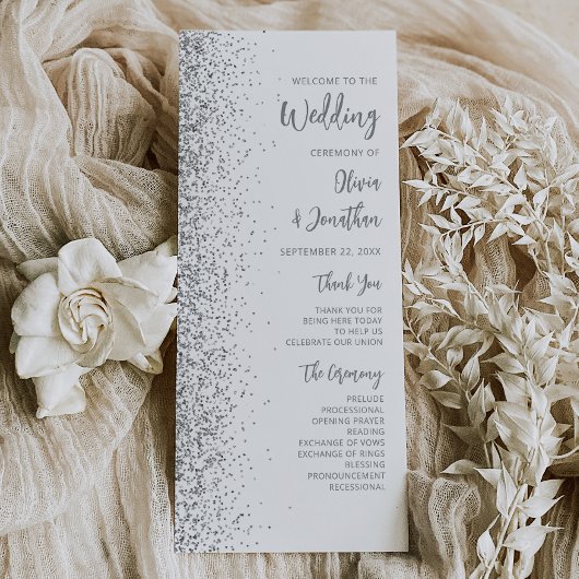 Moderne Zilveren Glitter Script Witte Trouw