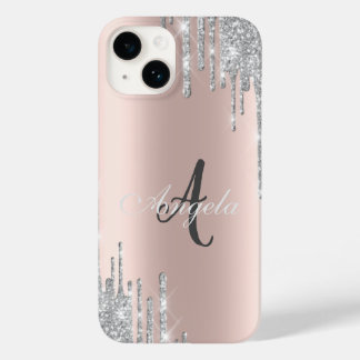 Moderne, zilveren glitterschijven, Roos Gold, mono Case-Mate iPhone 14 Hoesje