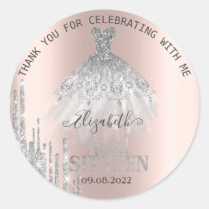 Moderne zilveren glitterslierten jurk Sweet 16 Ronde Sticker