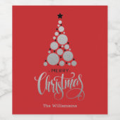 Moderne zilveren kerstboom op rood wijn etiket (Enkel label)