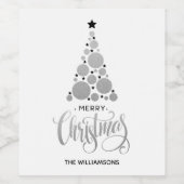 Moderne Zilveren Kerstboom Vakantie Wijn Etiket (Enkel label)