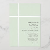 Moderne Zilveren Kruis Doop Uitnodiging (Voorkant)