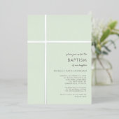 Moderne Zilveren Kruis Doop Uitnodiging (Staand Voorkant)