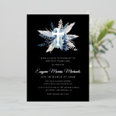 moderne zilveren kruis eerste gemeenschap folie uitnodiging (Staand Voorkant)