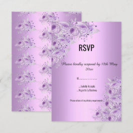 Moderne Zilveren Lila Paarse bloemige ELEGANT RSVP Kaart