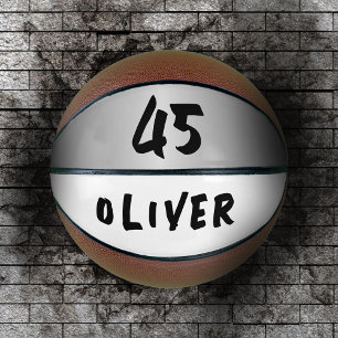 Moderne Zilveren Metallic Speler Naam Nummer Basketbal