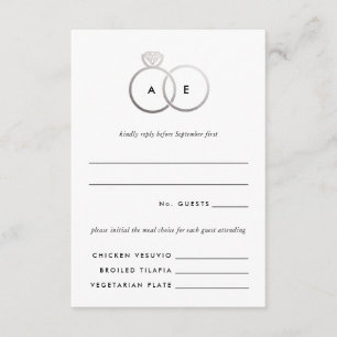Moderne Zilveren Ringen Bruiloft RSVP Reageer Kaar Informatiekaartje