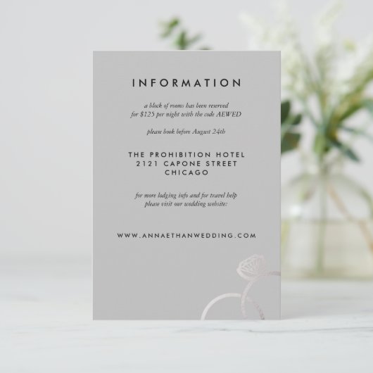 Moderne zilveren ringen grijs bruiloft informatie  informatiekaartje (Staand voorkant)