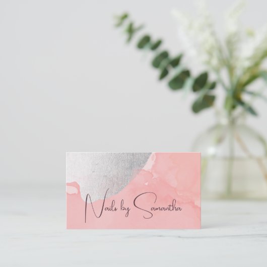 Moderne zilveren waterverf nagels visitekaartje (Staand voorkant)