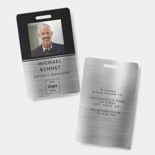 Moderne Zilveren Zwarte Personeelsfoto ID Badge