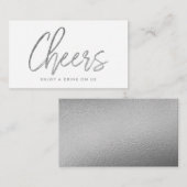 Moderne zilverfolie script "Cheers" drankkaart Informatiekaartje (Voorkant / Achterkant)