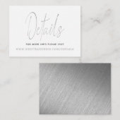 Moderne Zilverfolie Script Details Informatiekaartje (Voorkant / Achterkant)