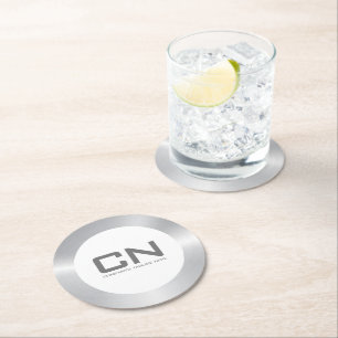 Moderne zilvergrens op wit ronde kartonnen onderzetter