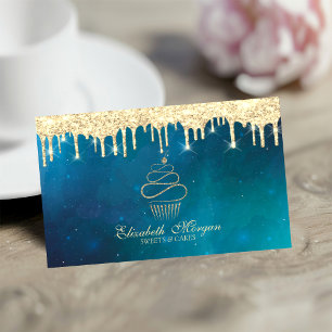 Moderne Zoete Cupcake Goud Druppel Koken Visitekaartje