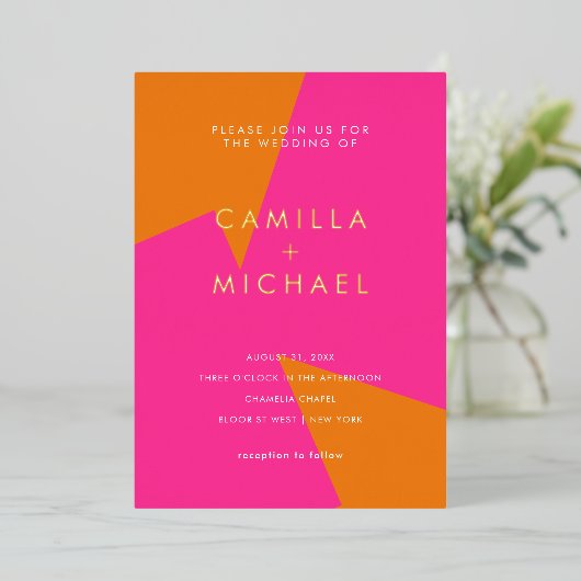 Moderne zomer bruiloft aankondiging uitnodiging (Staand Voorkant)