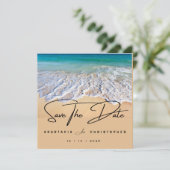 Moderne zomer oceaanstrand save the date (Staand voorkant)
