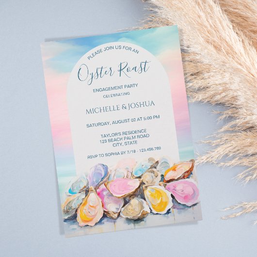 Moderne zomer oester geroosterd pastel kuststijl kaart