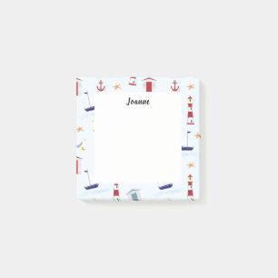 Moderne zomerstrandpatroonboten, monogrammen post-it® notes