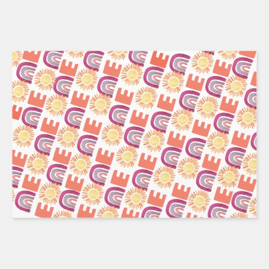 Moderne zon en regenbogen 1e verjaardag inpakpapier vel (Voorkant)