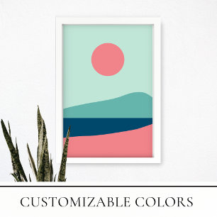 Moderne zon en Zee Landschap Minimalistisch Poster