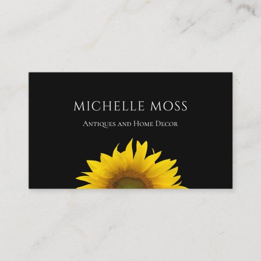 Moderne Zonnebloem Bloemen Botanisch Zwart Visitekaartje (Voorkant)