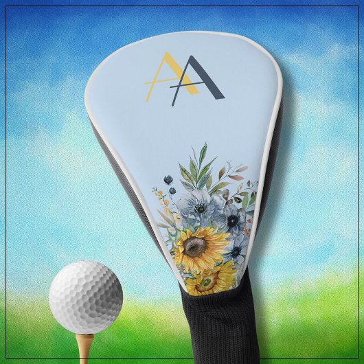 Moderne Zonnebloem Bloemen Custom Monogram Golfheadcover