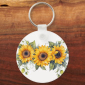Moderne zonnebloemen geel sleutelhanger (Achterkant)