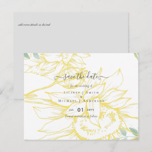 Moderne zonnebloemen Greenery Sage Gold Wedding Briefkaart
