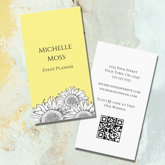 Moderne Zonnebloemen QR code Boho Yellow Visitekaartje