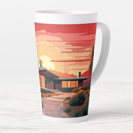 Moderne zonsondergang in het midden van de eeuw latte mok (Rechterhoek)