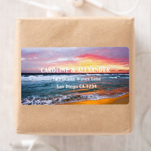 Moderne Zonsondergang Oceaan Tropisch Strand Bruil Etiket (Insitu)