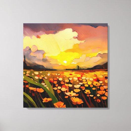 Moderne zonsondergang over blokveld Waterverf Canvas Afdruk (Voorkant)
