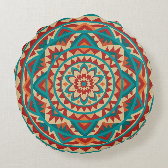 Moderne Zuidwest Mandala Rond Kussen (Achterkant)