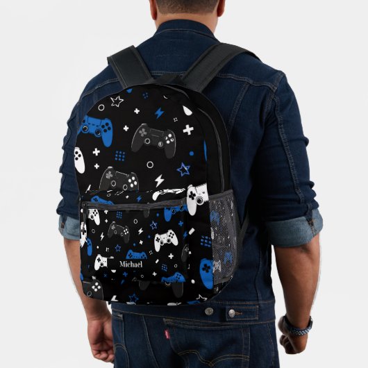 Moderne Zwart, Blauw en Wit Videospel Gamer Bedrukte Rugzak (Insitu (model))