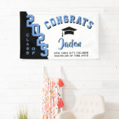 Moderne zwart blauw wit 2023 diploma feest spandoek (Insitu)