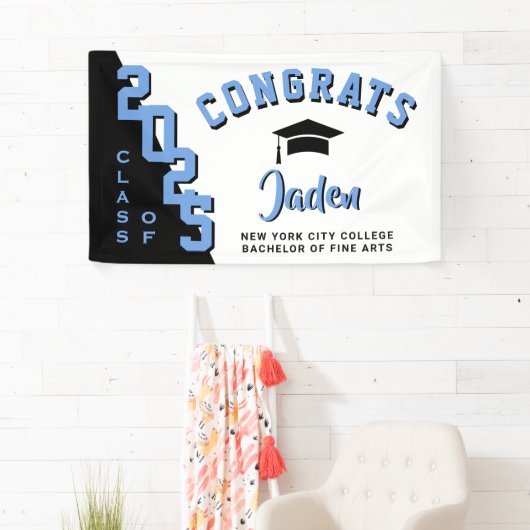 Moderne zwart blauw wit 2023 diploma feest spandoek (Insitu)