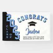 Moderne zwart blauw wit 2023 diploma feest spandoek (Horizontaal)