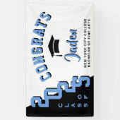 Moderne zwart blauw wit 2023 diploma feest spandoek (Verticaal)