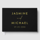 Moderne Zwart en Goud Fotobruiloft Gastenboek (Voorkant)