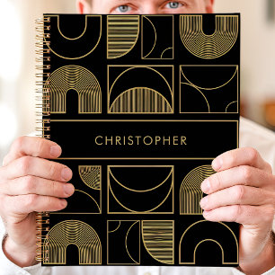 Moderne Zwart en Goud Geometrische Custom Name Planner