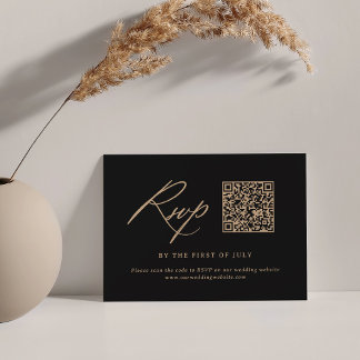 Moderne Zwart en Gouden Kalligrafie Huwelijk QR co RSVP Kaartje