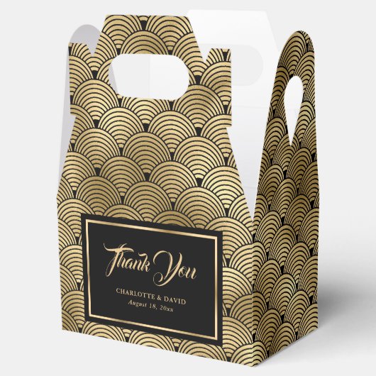 Moderne Zwart en Gouden Schalen Bruiloft Dank U Bedankdoosjes (Geopend)