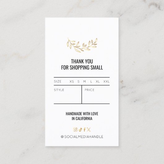 Moderne Zwart & Goud Bloemen Kleding Hang Label (Achterkant)