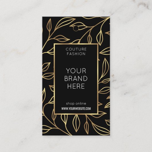 Moderne Zwart & Goud Bloemen Kleding Hang Label (Voorkant)