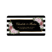Moderne Zwart Goud Blush Roze Bloemen Etiket (Voorkant)
