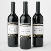 Moderne Zwart Goud Botanische Glamour Chique Wijn Wijn Etiket (Flessen)