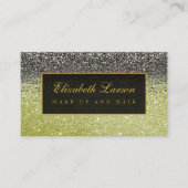 Moderne Zwart Goud Glitter Schoonheid Make-up Visitekaartje (Voorkant)